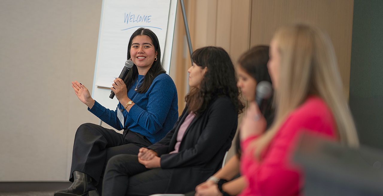 Spectrum Scholars chat during the 2024 Scholars Summit held at Charter's corporate headquarters